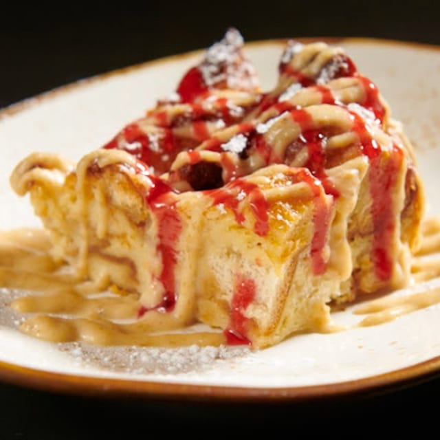 White chocolate bread pudding.
