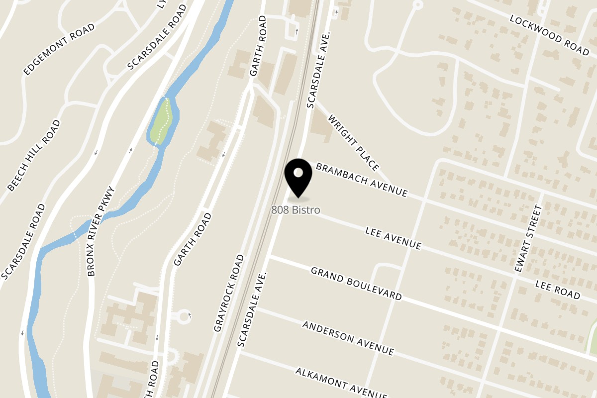 Map showing the location of The 808 Bistro on 808 Scarsdale Ave in Scarsdale